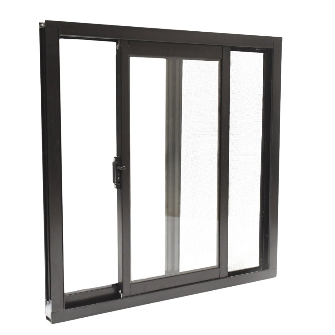 Ventana de Aluminio 2" 0.60 x 0.60 chocolate vidrio satinado - Ventanas Doveli